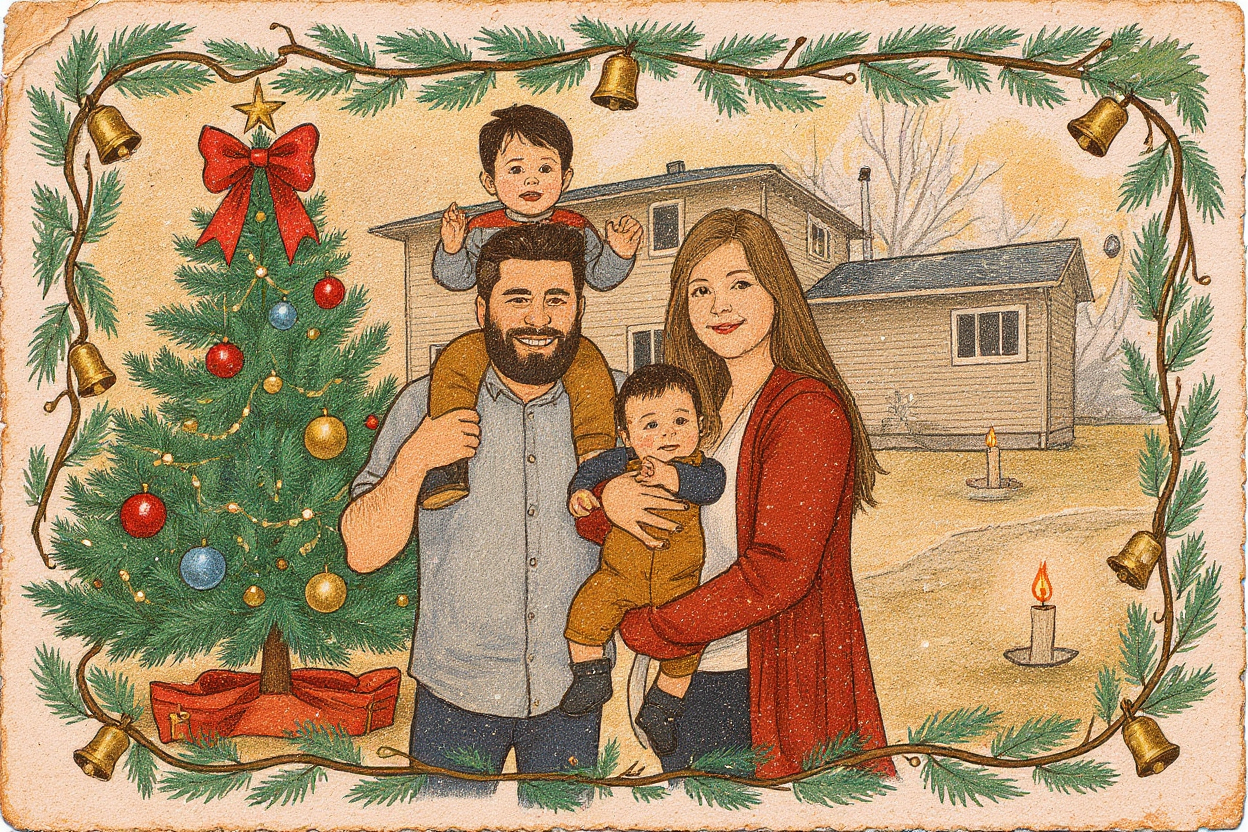 Vintage karácsonyi képeslap stílusú személyes portré